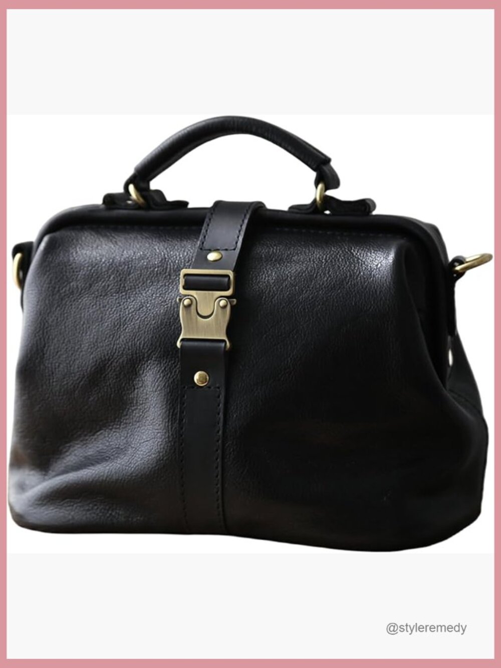 Vintage Frame Satchel, Large Capacity Work Handbag, Soft Genuine Leather